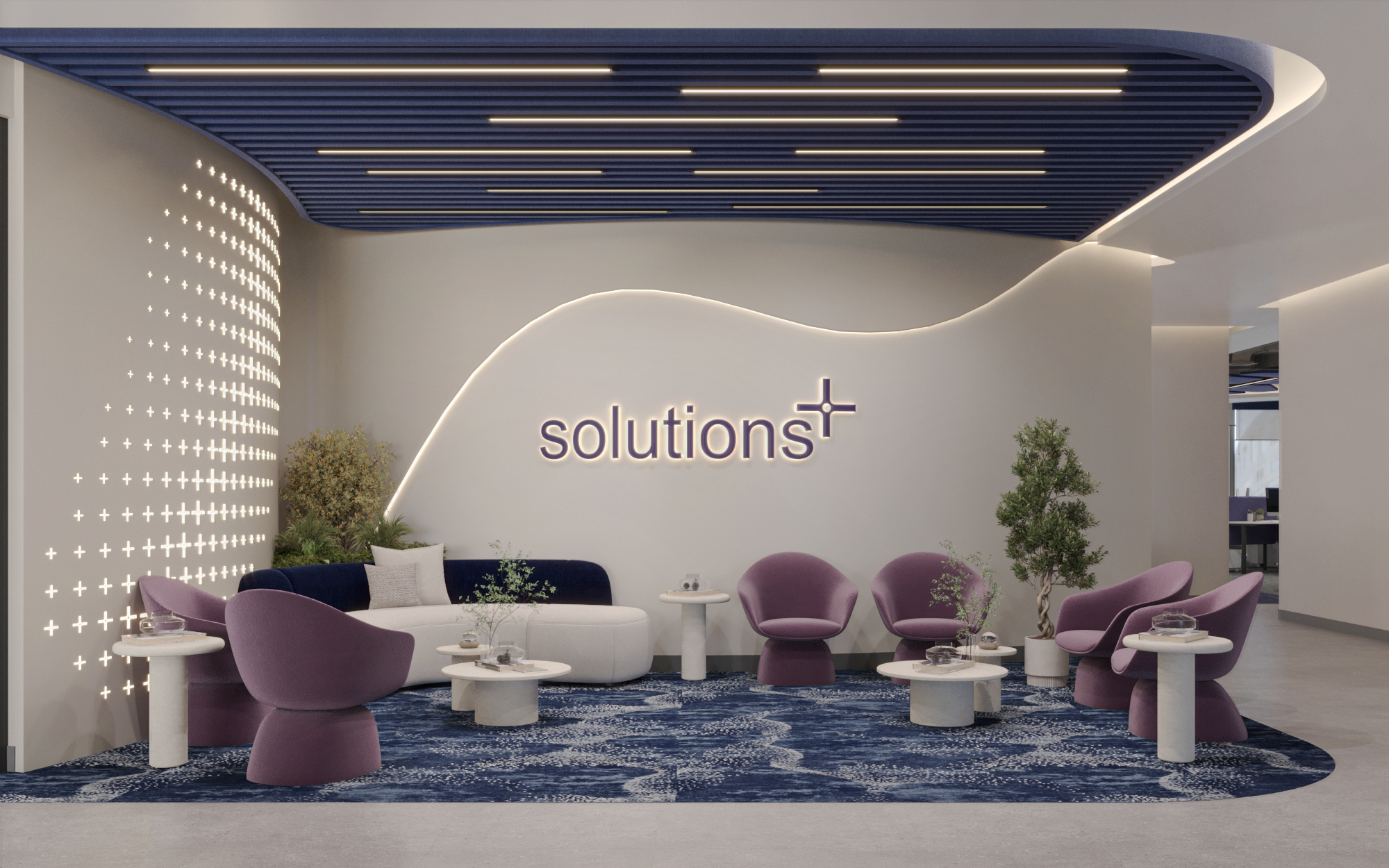 Contemporary commercial interior with integrated lighting